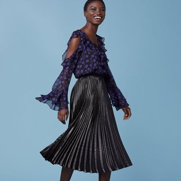 DVF Heavyn Pleated metallic Crepe Shimmer Black Holiday Skirt 4 - Picture 3 of 16